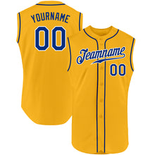 Load image into Gallery viewer, Custom Gold Royal-White Authentic Sleeveless Baseball Jersey