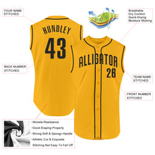 Load image into Gallery viewer, Custom Gold Black Authentic Sleeveless Baseball Jersey