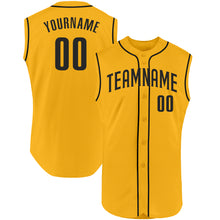 Load image into Gallery viewer, Custom Gold Black Authentic Sleeveless Baseball Jersey