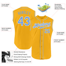 Load image into Gallery viewer, Custom Gold Light Blue-White Authentic Sleeveless Baseball Jersey
