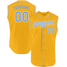 Load image into Gallery viewer, Custom Gold Light Blue-White Authentic Sleeveless Baseball Jersey