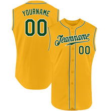 Load image into Gallery viewer, Custom Gold Green-White Authentic Sleeveless Baseball Jersey