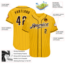 Load image into Gallery viewer, Custom Yellow Brown Pinstripe Brown-White Authentic Baseball Jersey