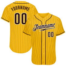 Load image into Gallery viewer, Custom Yellow Brown Pinstripe Brown-White Authentic Baseball Jersey