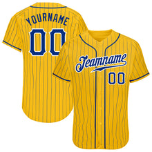 Load image into Gallery viewer, Custom Yellow Royal Pinstripe Royal-White Authentic Baseball Jersey