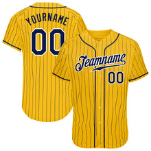 Load image into Gallery viewer, Custom Yellow Navy Pinstripe Navy-White Authentic Baseball Jersey