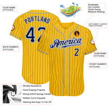 Load image into Gallery viewer, Custom Yellow Navy Pinstripe Navy-Light Blue Authentic Baseball Jersey