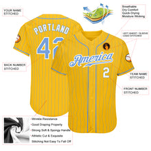 Load image into Gallery viewer, Custom Yellow Light Blue Pinstripe Light Blue-White Authentic Baseball Jersey