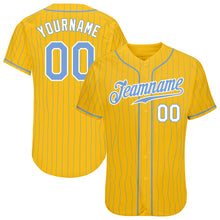 Load image into Gallery viewer, Custom Yellow Light Blue Pinstripe Light Blue-White Authentic Baseball Jersey