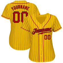 Load image into Gallery viewer, Custom Yellow Black Pinstripe Red-Black Authentic Baseball Jersey