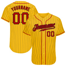 Load image into Gallery viewer, Custom Yellow Black Pinstripe Red-Black Authentic Baseball Jersey