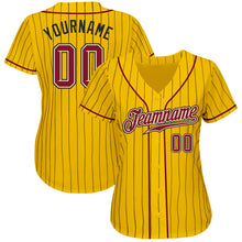 Load image into Gallery viewer, Custom Yellow Black Pinstripe Crimson-Cream Authentic Baseball Jersey