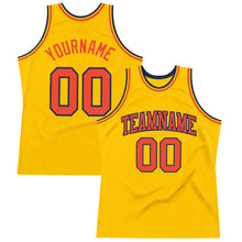 Load image into Gallery viewer, Custom Gold Orange-Navy Authentic Throwback Basketball Jersey
