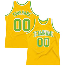 Load image into Gallery viewer, Custom Gold Neon Green-White Authentic Throwback Basketball Jersey