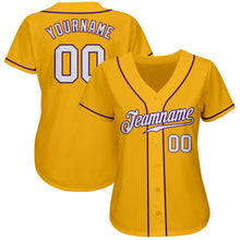 Load image into Gallery viewer, Custom Gold White-Purple Authentic Baseball Jersey