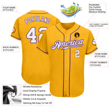 Load image into Gallery viewer, Custom Gold White-Purple Authentic Baseball Jersey