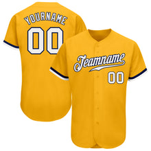 Load image into Gallery viewer, Custom Gold White-Navy Authentic Baseball Jersey