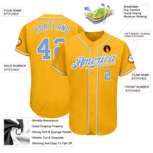 Load image into Gallery viewer, Custom Gold Light Blue-White Authentic Baseball Jersey