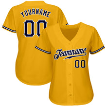 Load image into Gallery viewer, Custom Gold Navy-White Authentic Baseball Jersey