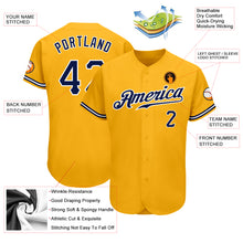 Load image into Gallery viewer, Custom Gold Navy-White Authentic Baseball Jersey