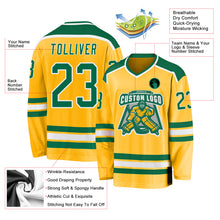 Load image into Gallery viewer, Custom Gold Kelly Green-White Hockey Jersey