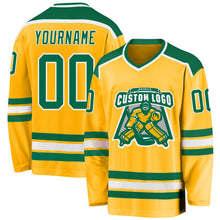 Load image into Gallery viewer, Custom Gold Kelly Green-White Hockey Jersey