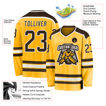 Load image into Gallery viewer, Custom Gold Brown-White Hockey Jersey