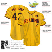 Load image into Gallery viewer, Custom Yellow Black Pinstripe Black-Orange Authentic Baseball Jersey