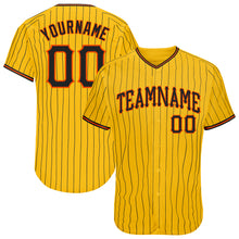 Load image into Gallery viewer, Custom Yellow Black Pinstripe Black-Orange Authentic Baseball Jersey