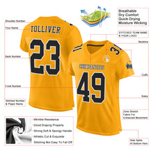 Load image into Gallery viewer, Custom Gold Black-White Mesh Authentic Football Jersey