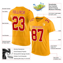 Load image into Gallery viewer, Custom Gold Red-White Mesh Authentic Football Jersey