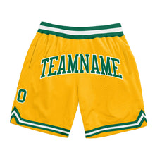Load image into Gallery viewer, Custom Gold Kelly Green-White Authentic Throwback Basketball Shorts