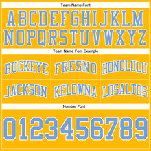 Load image into Gallery viewer, Custom Gold Light Blue-White Authentic Throwback Basketball Shorts