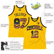 Load image into Gallery viewer, Custom Gold Vintage USA Flag-Black Authentic Throwback Basketball Jersey