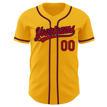 Load image into Gallery viewer, Custom Gold Red-Navy Authentic Baseball Jersey