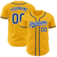 Load image into Gallery viewer, Custom Gold Royal-White Authentic Baseball Jersey