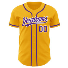 Load image into Gallery viewer, Custom Gold Purple-White Authentic Baseball Jersey