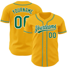 Load image into Gallery viewer, Custom Gold Kelly Green-White Authentic Baseball Jersey