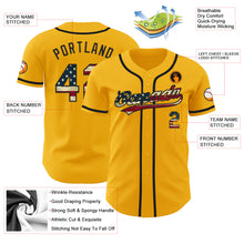 Load image into Gallery viewer, Custom Gold Vintage USA Flag-Black Authentic Baseball Jersey