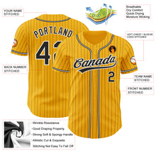 Load image into Gallery viewer, Custom Gold Black Pinstripe Black-White Authentic Baseball Jersey