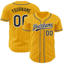 Load image into Gallery viewer, Custom Gold Black Pinstripe Black-White Authentic Baseball Jersey