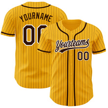 Load image into Gallery viewer, Custom Gold Brown Pinstripe Brown-White Authentic Baseball Jersey