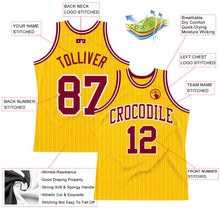 Load image into Gallery viewer, Custom Gold White Pinstripe Maroon Authentic Basketball Jersey