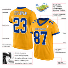 Load image into Gallery viewer, Custom Gold Royal-White Mesh Authentic Football Jersey