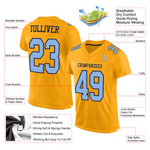 Load image into Gallery viewer, Custom Gold Light Blue-Navy Mesh Authentic Football Jersey