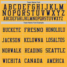 Load image into Gallery viewer, Custom Gold Light Blue-Navy Mesh Authentic Football Jersey