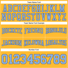 Load image into Gallery viewer, Custom Stitched Gold Light Blue-Steel Gray Football Pullover Sweatshirt Hoodie