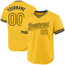 Load image into Gallery viewer, Custom Gold Navy Authentic Throwback Baseball Jersey