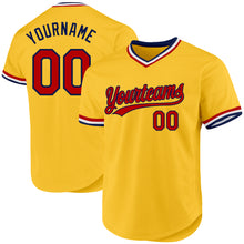 Load image into Gallery viewer, Custom Gold Red-Navy Authentic Throwback Baseball Jersey