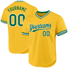 Load image into Gallery viewer, Custom Gold Kelly Green-White Authentic Throwback Baseball Jersey